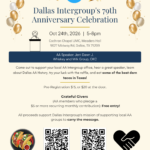 Poster announcing Dallas Intergroup's 79th Anniversary Celebration with balloons, confetti, and event details.