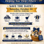 Event poster announcing Dallas Intergroup Association's 79th Anniversary Celebration with date, time, and venue details including activities and raffle.